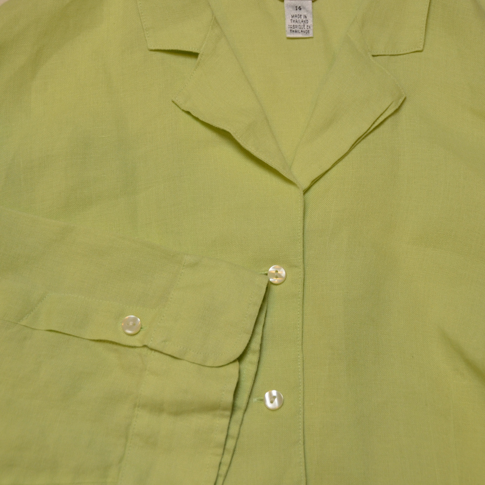 Shirt Long Sleeve 100% Irish Linen V-Neck Lime